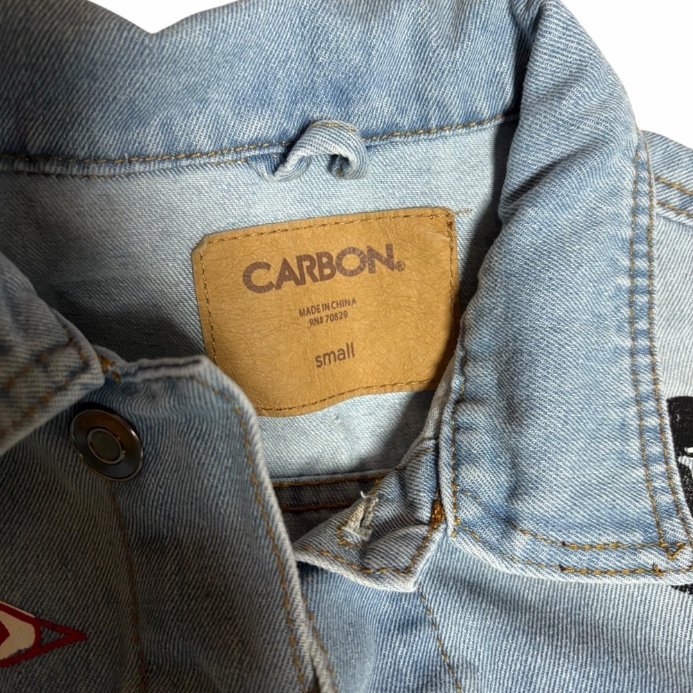 Carbon Screenprinted Graphic Denim Jacket | Light Wash | Size Small - Picture 4 of 14
